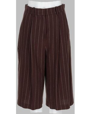 Alysi Pinstriped Wide-Leg Cropped Pants - Brown