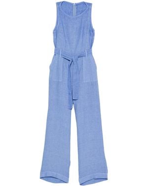 120% Lino Sleeveless Linen Jumpsuit With Belt - Blue
