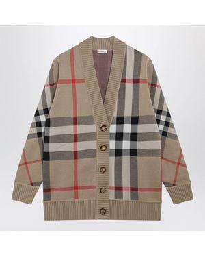 Burberry Check Wool Blend Cardigan - Brown