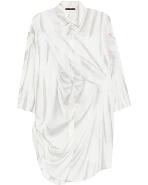High Draped Button-Front Shirt - White