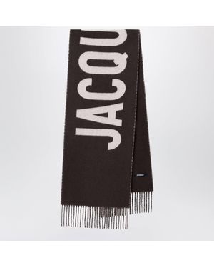 Jacquemus Dark Wool Scarf With Logo - Brown