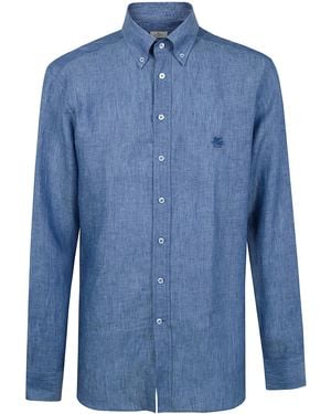 Etro Air Force Linen Roma Logo Shirt - Blue