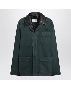 Miu Miu Bottle Gabardine And Leather Jacket - Green