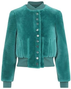 McQueen Cropped Shearling Bomber Jacket - Green