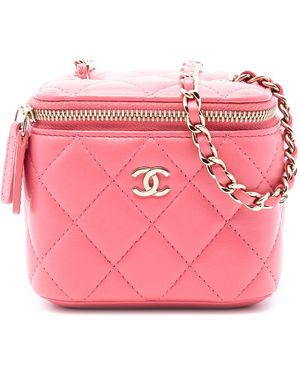 CHANEL Mini Quilted Lambskin Top Handle Vanity Case With Chain - Pink