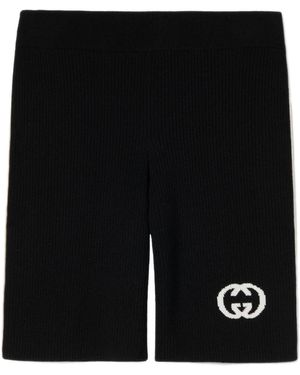 Gucci Ribbed Shorts With Intarsia - Black