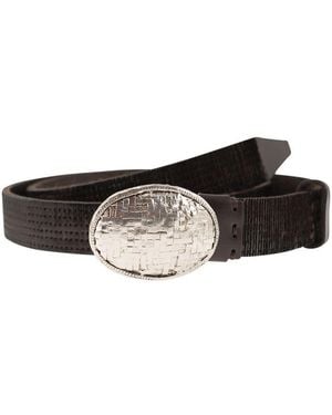 Brunello Cucinelli Embossed Leather Belt With Oval Buckle - White