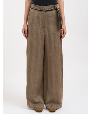 Alessandra Marchi Wide Leg Pants With Belt - Brown