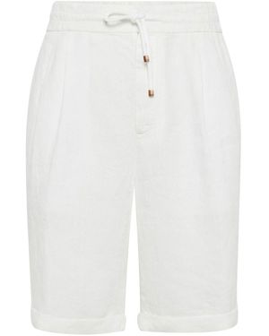 Brunello Cucinelli Garment Dyed Linen Gabardine Bermuda Shorts - White