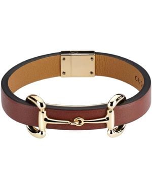 Gucci Leather Bracelet With Horsebit Detail - Brown