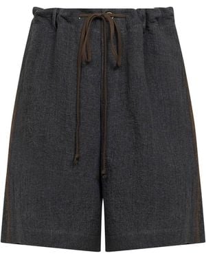 Uma Wang Dark Linen And Cotton Panther Bermuda Shorts - Gray