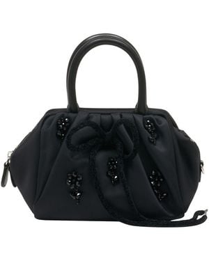 Simone Rocha Mini Gathered Top Handle Bag W/ Emb - Black