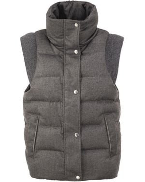 Peserico Padded Gilet With High Neck And Lurex Knit Details - Black