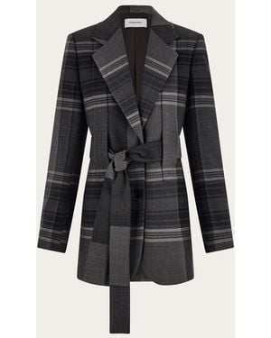 Ferragamo Wool Silk Belted Jacket - Black