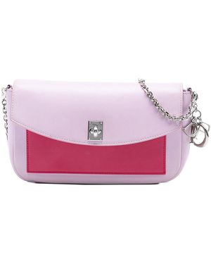 Dior Tricolor Leather Turn Lock Wallet On Chain - Pink