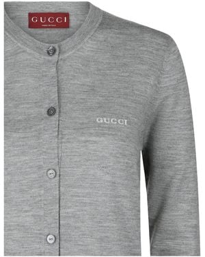 Gucci Logo Cashmere Silk Cardigan - Gray