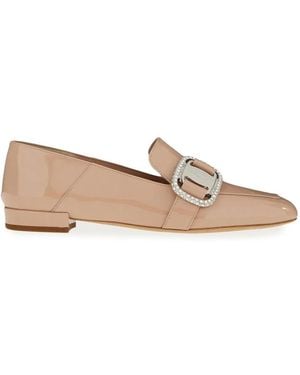 Ferragamo Vara Patent-Leather Chain-Loafers - Natural