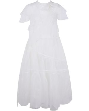 Simone Rocha "Sheer Bow Sash Split Hoop" Flounce Dress - White
