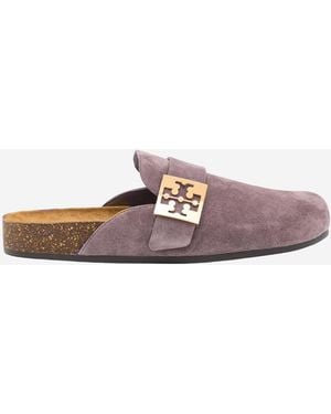Tory Burch Suede Mules With Metal Detail - Brown