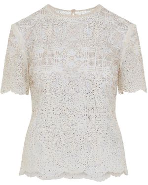 Ermanno Scervino Alabaster Lace Crystals Top - White