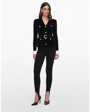 Self-Portrait Button-Front Tailored Shirt With Shoulder Pads And Functional Pockets - Black