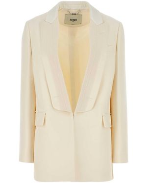 Fendi Ivory Wool Blend Blazer - Natural