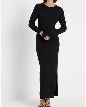 Brunello Cucinelli Cotton Cable Knit Maxi Dress - Black