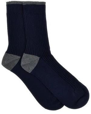 Brunello Cucinelli Dark Ribbed Cotton Socks - Blue