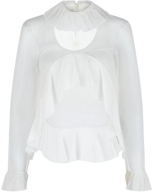 Givenchy Cropped Silk Blouse With Ruffles - White