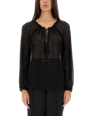 Tom Ford Semi-Transparent Silk Blouse - Black