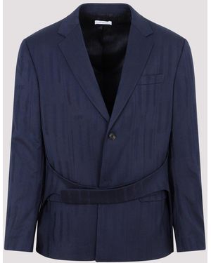 Off-White c/o Virgil Abloh Stylish Wool Jacket With Belt Detail - Blue