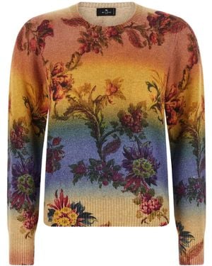 Etro Degradé Floral Jacquard Knitted Sweater - Blue