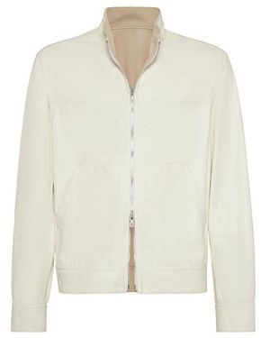 Brunello Cucinelli Ivory Leather Zip Jacket - White