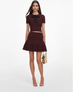 Self-Portrait Sophisticated Waistband Scalloped Hem Mini Skirt (Size S) - Red