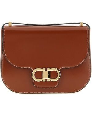 Ferragamo 'Double Gancini' Closure Shoulder Bag - Brown