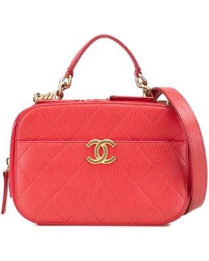 CHANEL Small Cc Quilted Caviar Top Handle Camera Bag - Red