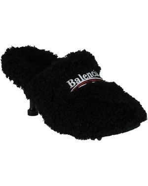 Balenciaga Political Campaign Furry 80Mm Mules - Black