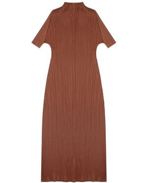 Pleats Please Issey Miyake Mini Pleated Dress - Brown