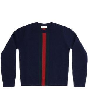 Gucci Web Stripe Wool Sweater For Girl - Blue