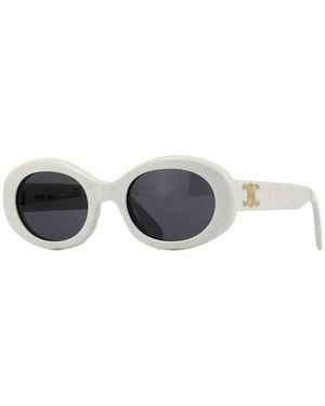 Celine Sunglasses Oval Full Rim, Ivory Frame And Smoke Lens Cl40194U25A - Metallic