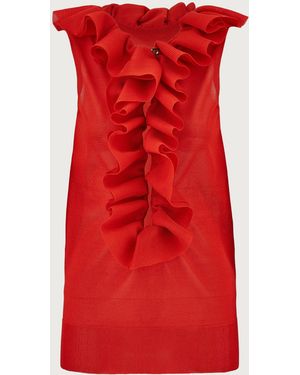 Ferragamo Ruffle-Placket Knit Top - Red