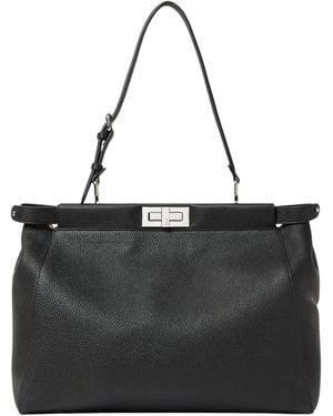 Fendi Peekaboo Grained-Leather Tote Bag - Black