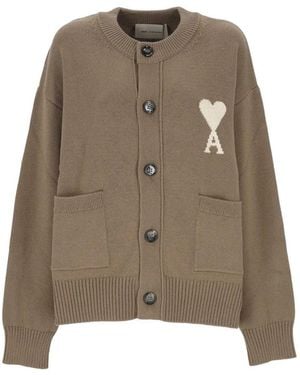 Ami Paris Crewneck Cardigan - Brown