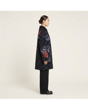 Ferragamo Poppies Jacquard Wool-Blend Coat — Floral - Blue