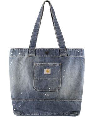 Carhartt Washed Denim Tote Bag With Paint Splatter Detail - Blue