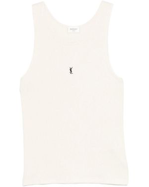 Saint Laurent Logo-Embroidered Tank Top - White