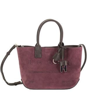 Hogan Mini Suede Tote Bag With Shoulder Strap - Purple