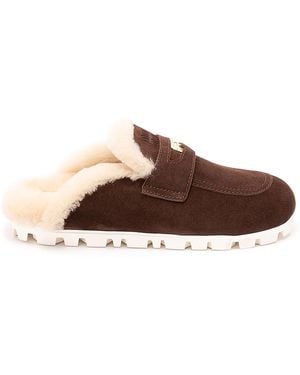 Miu Miu Suede And Shearling Mules - Brown