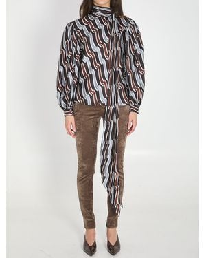 Gucci Heritage Ribbon-Print Blouse - Gray