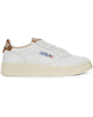 Autry Leopard-Print Paneled Sneakers - White
